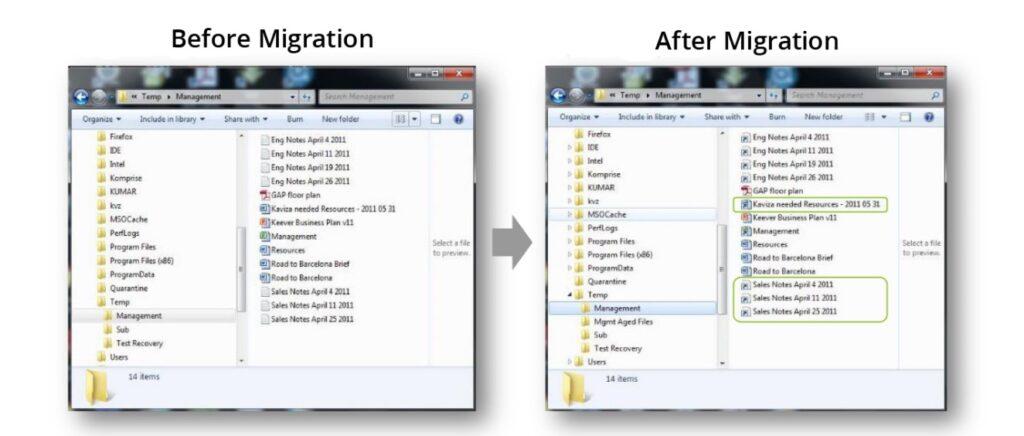 before and after SMB migration - Komprise stubs_before_after_migration